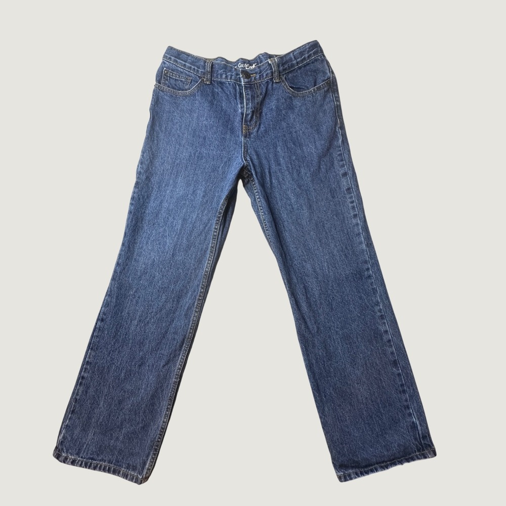 Cat & Jack Jeans Boys 14 Husky Relaxed Straight Blue Denim Adjustable Waist